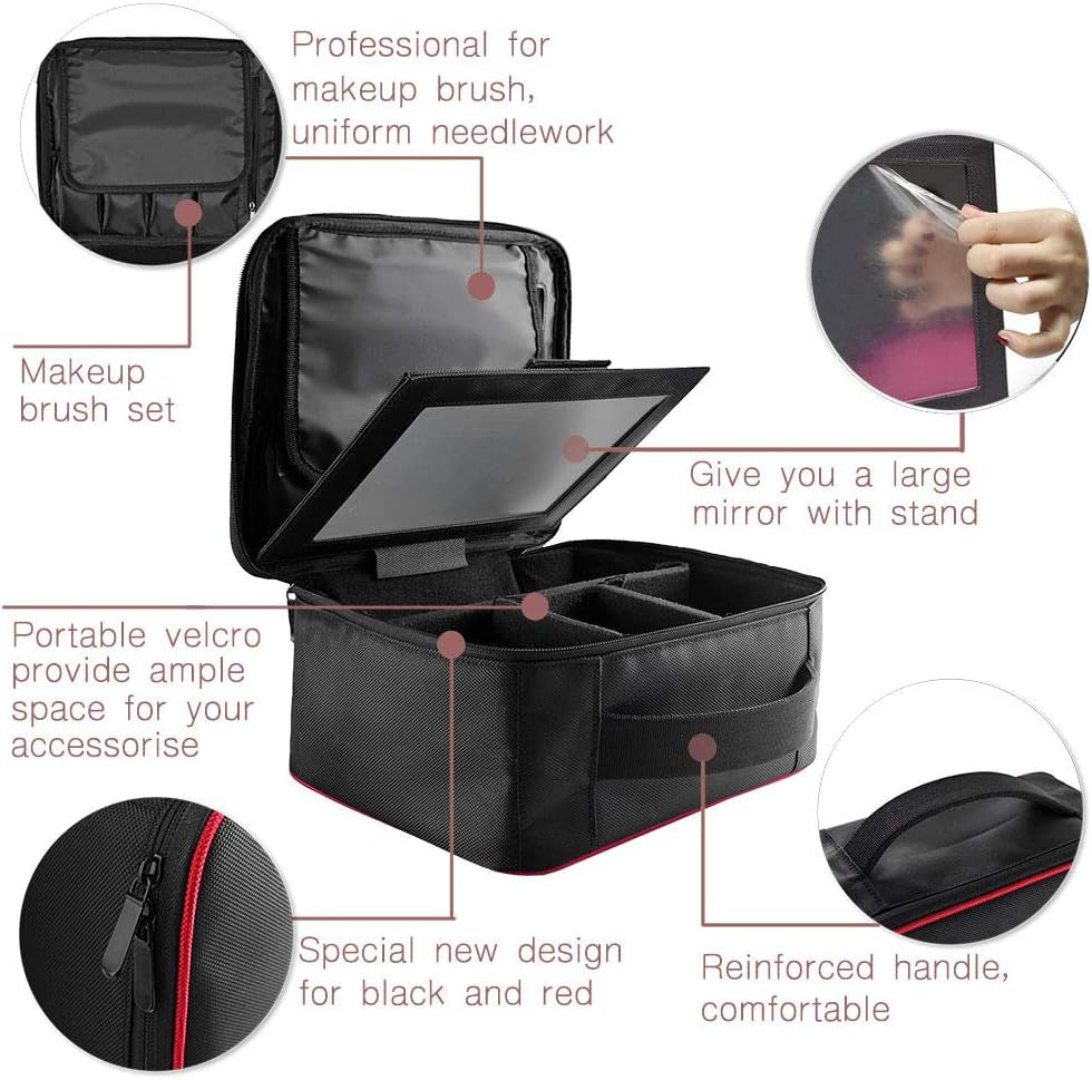 TOPSEFU Make-Up Tasche, Tragbare Make-Up Tasche Mit Spiegel, Make-Up Fall Make-Up Zug Fall Mit Justierbaren Teilern Für Kosmetik Make-Up Pinsel