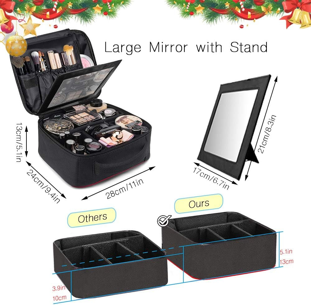 TOPSEFU Make-Up Tasche, Tragbare Make-Up Tasche Mit Spiegel, Make-Up Fall Make-Up Zug Fall Mit Justierbaren Teilern Für Kosmetik Make-Up Pinsel